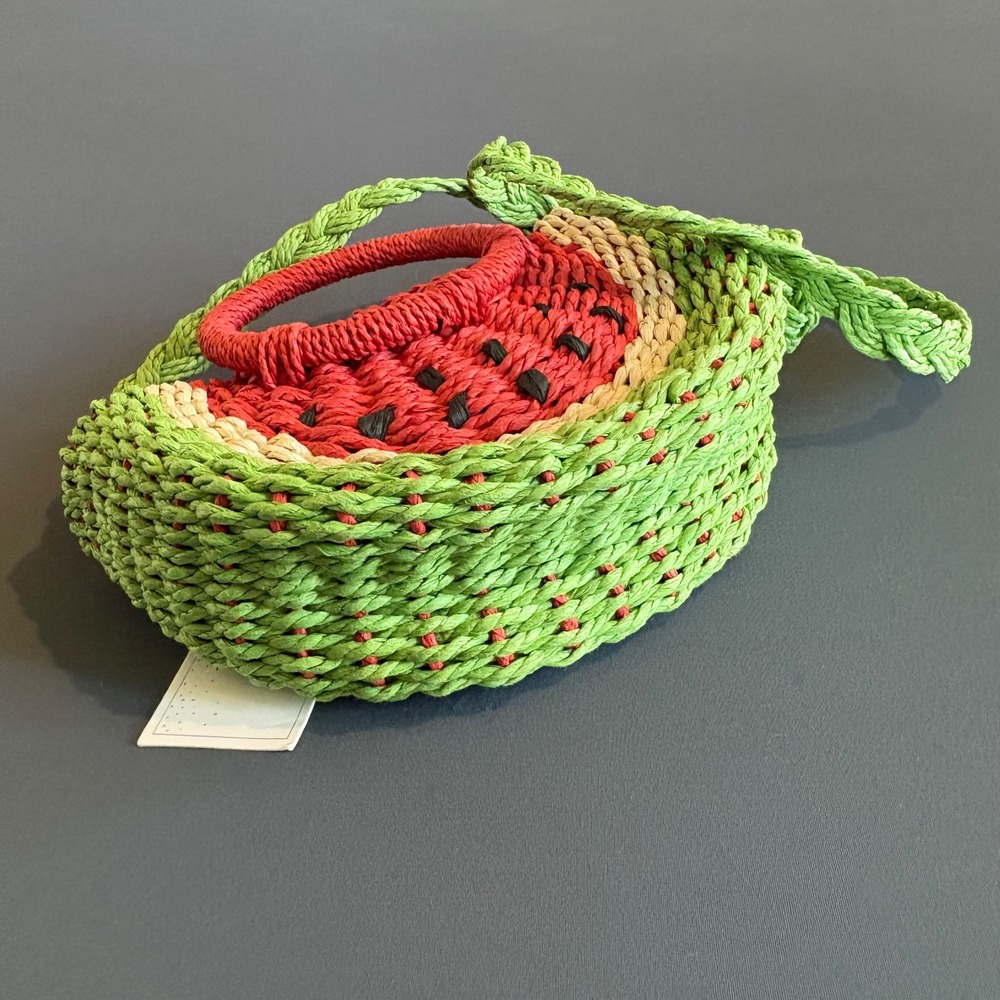 Nordstrom Watermelon Straw Crossbody Bag | Red Green Gingham | NWT - Picture 5 of 10